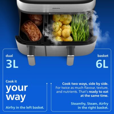 Kuumaõhufritüür Philips 5000 Dual Basket SteamFry/aurutiga NA550 (9L) - Pilt 3